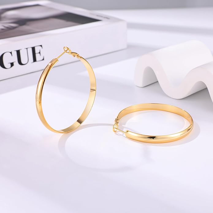 Gacimy 14K Gold Plated Hoop Earrings for Women, 14k Real Gold Plated with 925 Sterling Silver Post, Hypoallergenic Lightweight Thick Hoops Earrings for Women Trendy