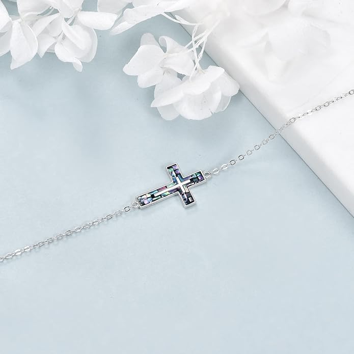 YFN Cross Bracelet Sterling Silver Religious Cross Bracelet Jewelry Gift for Women Men