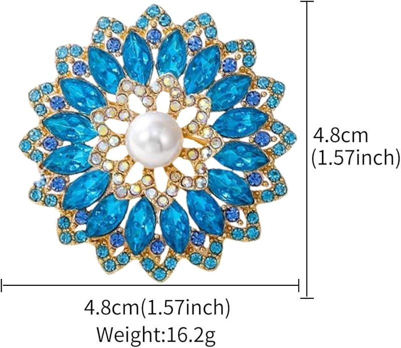 Rhinestone Crystal Flower Brooch Pin for Women,Vintage Multicolor Crystal Floral Lapel Pins Statement Sunflower Brooch Fashion Bride Formal Dress Jewelry