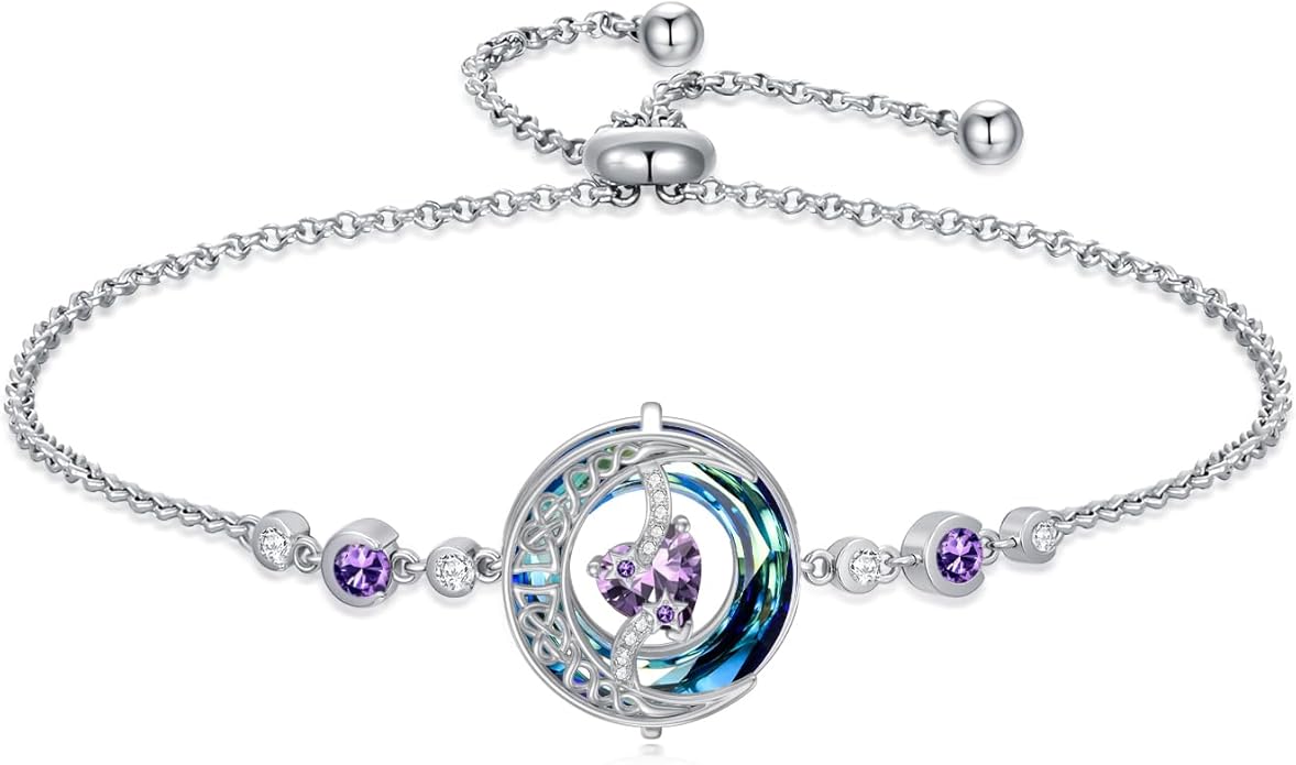 TOUPOP Birthstone Bracelet Moon and Star Bracelet 925 Sterling Silver Blue Crystal Jewelry Birthday Christmas Gifts for Women