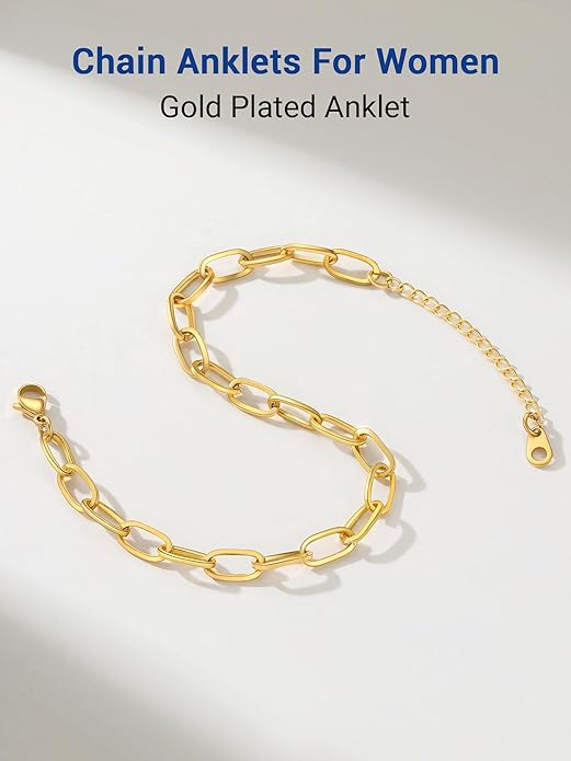 PROSTEEL Stainless Steel Chain Anklets for Women, Silver/Gold Tone, Ankle Bracelets Hypoallergenic, 8-10.5 Inch Adjustable, Come with Box