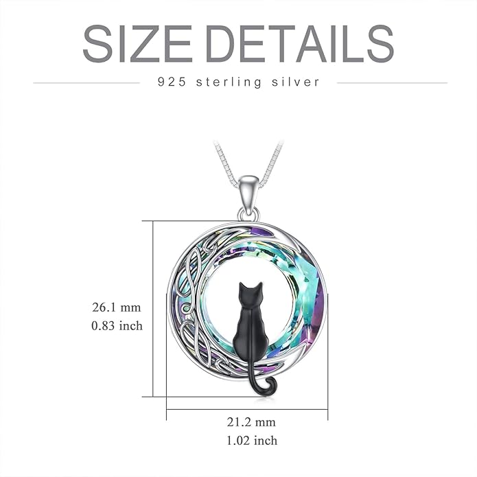 TOUPOP Christmas Cat Gifts for Cats Lovers One Two Three Four Cats Necklace Sterling Silver Cats on the Moon Pendant Necklace with Blue Circle Crystal Birthday Christmas Celtic Jewelry Gifts for Women