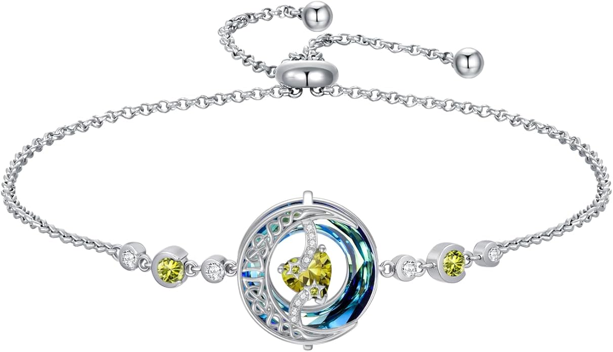 TOUPOP Birthstone Bracelet Moon and Star Bracelet 925 Sterling Silver Blue Crystal Jewelry Birthday Christmas Gifts for Women