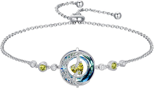 TOUPOP Birthstone Bracelet Moon and Star Bracelet 925 Sterling Silver Blue Crystal Jewelry Birthday Christmas Gifts for Women