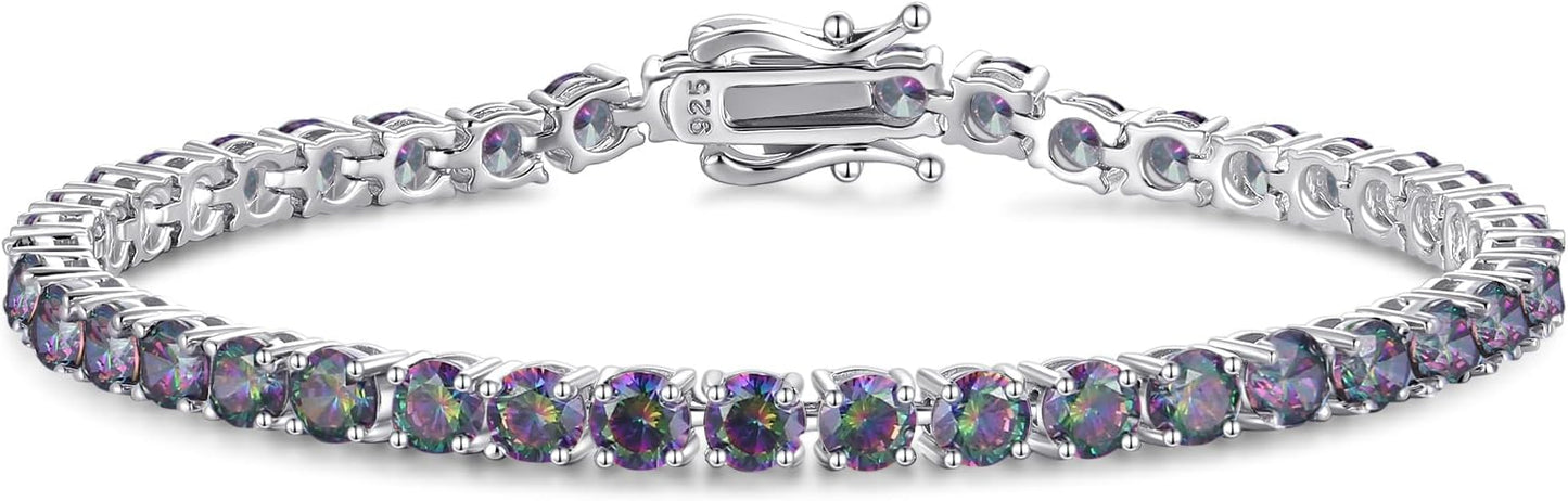 FANCIME Birthstone Bracelet Sterling Silver Gemstone Tennis Bracelets Fine Jewelry Wedding Bridal Prom Birthday Gift for Women Her, Length 7.2 Inch Width 4mm
