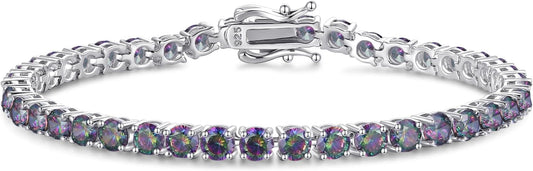 FANCIME Birthstone Bracelet Sterling Silver Gemstone Tennis Bracelets Fine Jewelry Wedding Bridal Prom Birthday Gift for Women Her, Length 7.2 Inch Width 4mm