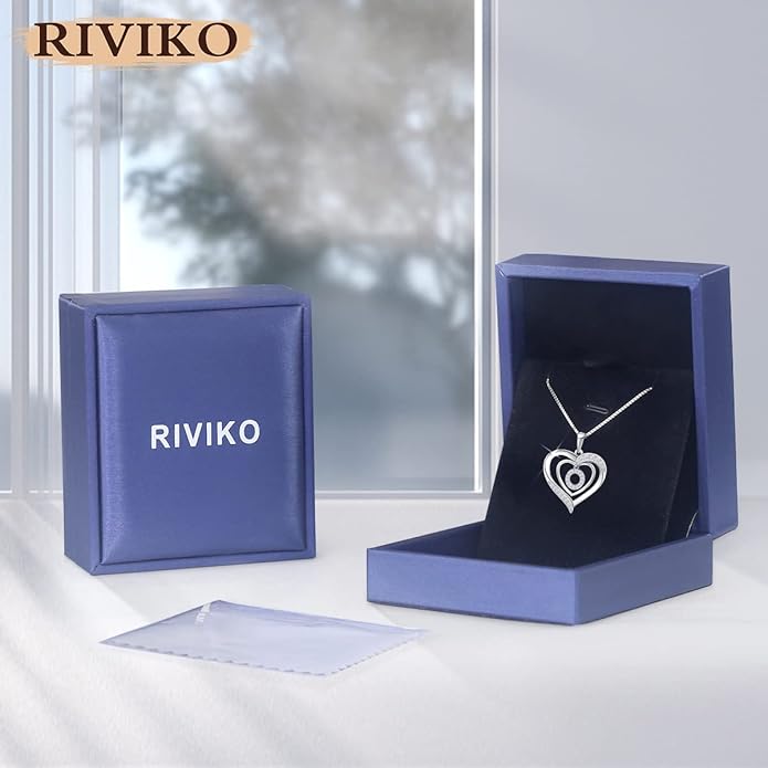 RIVIKO Heart Initial Necklace for Women, 925 Sterling Silver Letter Pendant,Personalized Charm Alphabet Jewelry Valentines Mother's Day Anniversary Christmas Birthday Gifts for Women Her Mom Wife