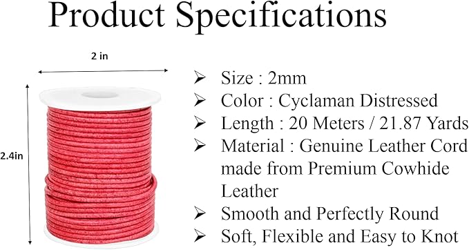 GENIQUE Real/Genuine Round Leather String Cord for Necklace, Bracelets, Jewelry, Kumihimo Braiding, DIY Projects (20 Metres) (2mm, Cyclaman Distressed)