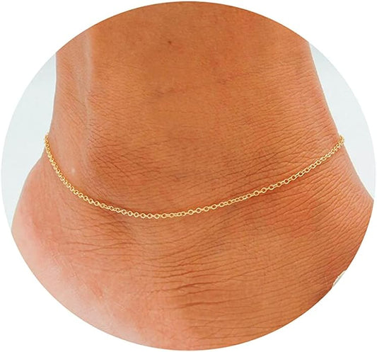 Dainty Ankle Bracelets for Women 18K Gold Plated Satellite Beaded Herringbone Chain Anklets Simple Lip Chain Anklet Minimalist Summer Beach Foot Jewelry Christmas