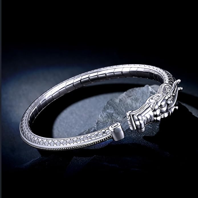 Kim Carrey S925 Sterling Silver Bracelet, Open Bangle Cuff Design, Men's Stacked Bracelets Gift Jewelry for My Man