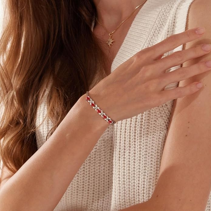 Personalized Custom Name Heart Bracelet with 1-6 Birthstone Bracelets for Women Engraved Family Names Link Bracelets for Mother's Day Mom Daughter