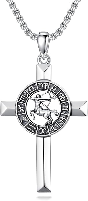 MEIDERBO Cross Zodiac Necklace 925 Sterling Silver 12 Constellation Horoscope Astrology Pendant Necklace Zodiac Sign Jewelry Gifts for Men Women