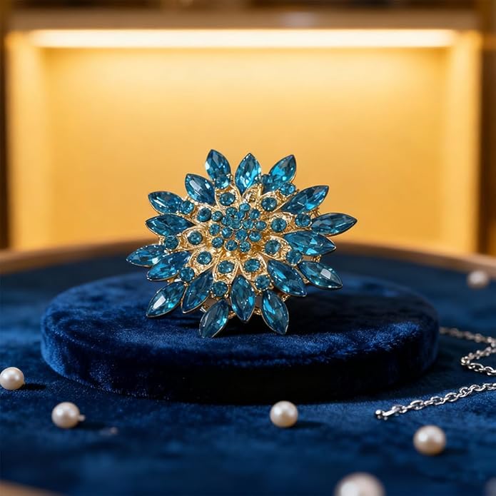 Rhinestone Large Flower Brooches Pins for Women Fashion Sparkly Crystal Sunflower Statement Brooch Unique Wedding Party Suit Dress Jewelry Accessories