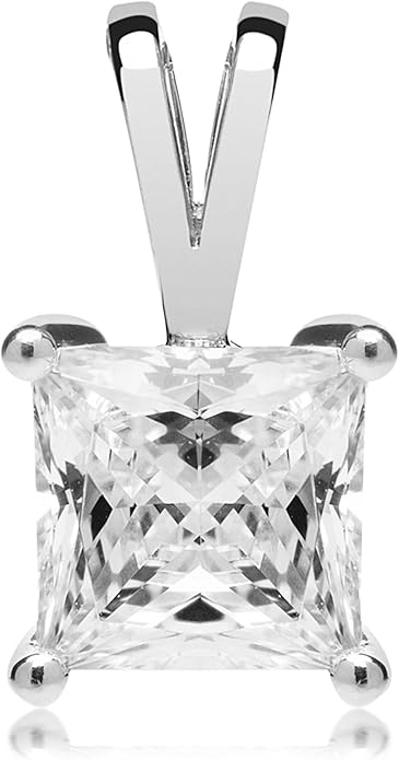 Everyday Elegance Solid 14K Gold Cubic Zirconia Solitaire Pendant Necklace for Women Heart, Princess, Round, Oval, Emerald, Pear & Cushion Cut 1 or 2 CTW | .60mm Thick 16" 18" Length Box Link Chain