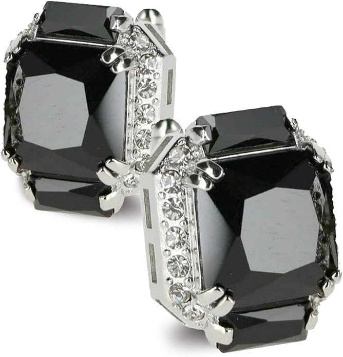 Rectangular Colored Diamond-Flanked Crystal Cuff Links – Tuxedo Suit Accessories, Cufflinks for Men