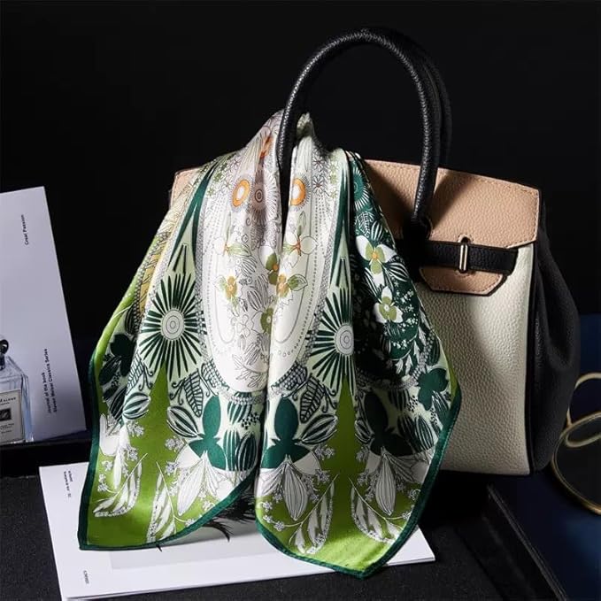 ANDANTINO 100% Pure Mulberry Silk Small Square Scarves -21'' x 21''- Digital Printed Neckerchief –Women Men Lightweight Scarf