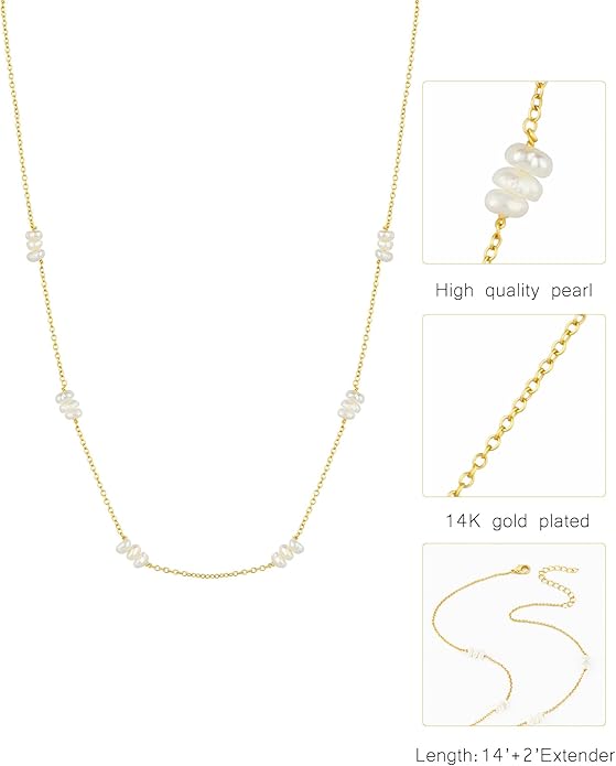 Gold Pearl Necklace for Women, Chunky 18K Gold Plated Layered Choker Chain - Double Layered Pearl Necklace, Trendy Gold Jewelry Birthday Gifts