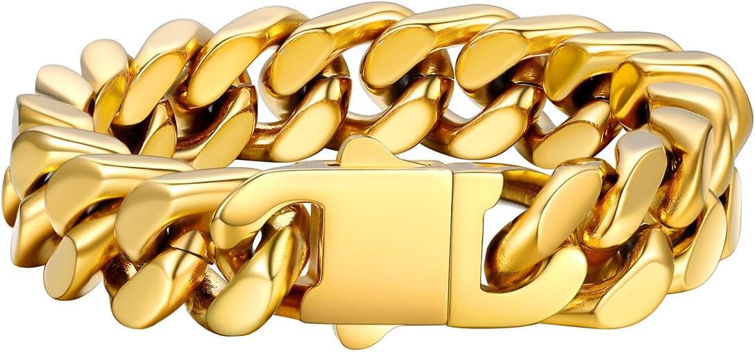 FaithHeart Mens Stainless Steel Cuban Link Bracelet - 5/7/9/12mm Width 7.5"/8.3"/9" Black/Silver/Gold Plated Heavy Duty Wrist Chain Bracelet Hip Hop Jewelry Birthday Gifts for Him