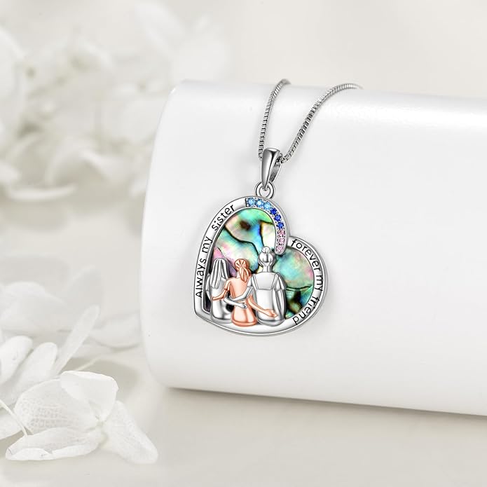 AOBOCO Gifts for Sister 2 3 Sisters Necklace for Women Sterling Silver Sister Crystal Pendant Jewelry Birthday Christmas Gifts for Friend Female Friendship Lasts Forever