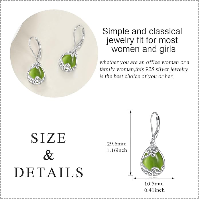 Moonstone Filigree Drop Dangle Teardrop Earrings 925 Sterling Silver Moonstone Leverback Earrings for Women Jewelry Gifts