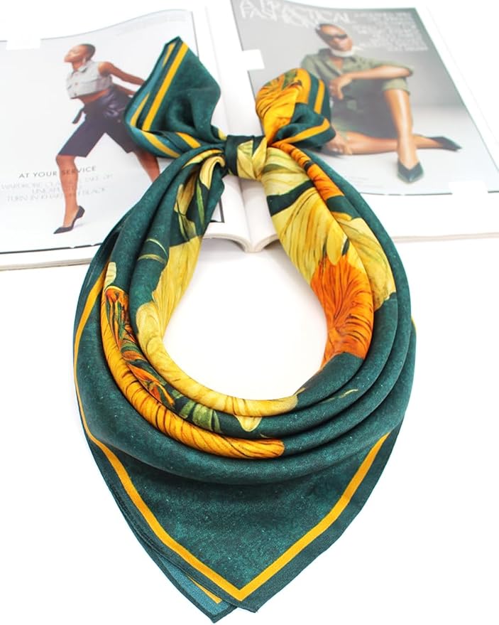 ANDANTINO 100% Mulberry Silk Square Scarf for Hair-25.6" X25.6'' Women Men Natural Silk Neckerchief Digital Printed Headscarf