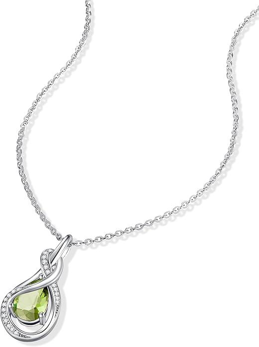 FANCIME TimelessTie Birthstone Necklace for Women White Gold Plated Sterling Silver Ribbon Design Jewelry Knot Pendant Fine Jewelry Gemstone Birthday Graduation Anniversary Christmas Gifts for Women Wife Mother Her
