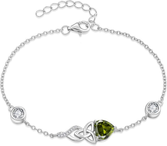 Infinity Celtic Knot Bracelet 925 Sterling Silver Birthstone Bracelet Irish Jewelry Gifts for Women