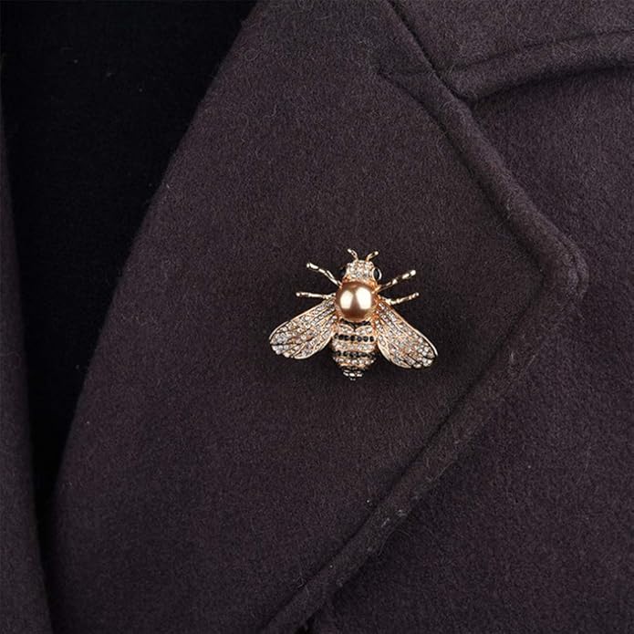 Honey Bee Brooches Crystal Insect Themed Bee Brooch Animal Fashion Shell Pearl Brooch Pin Gold Tone
