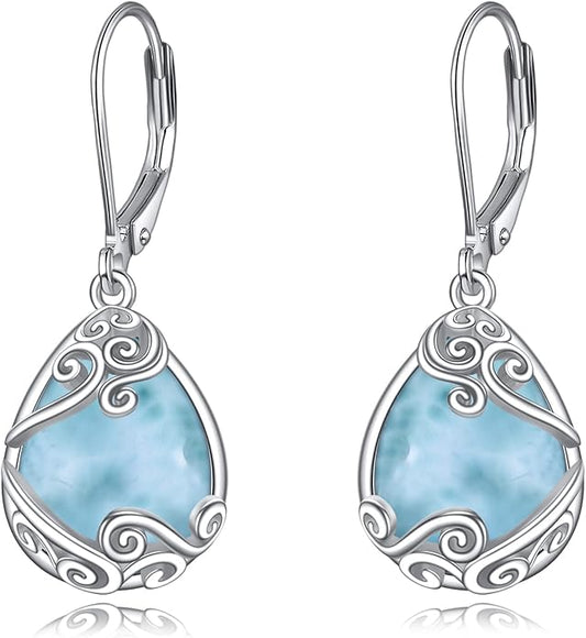 Moonstone Filigree Drop Dangle Teardrop Earrings 925 Sterling Silver Moonstone Leverback Earrings for Women Jewelry Gifts