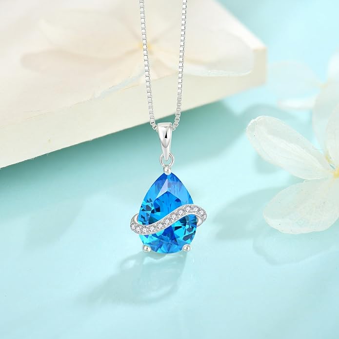 Teardrop Necklace for Women 925 Sterling Silver Birthstone Necklace Pendant Jewelry Gifts for Her