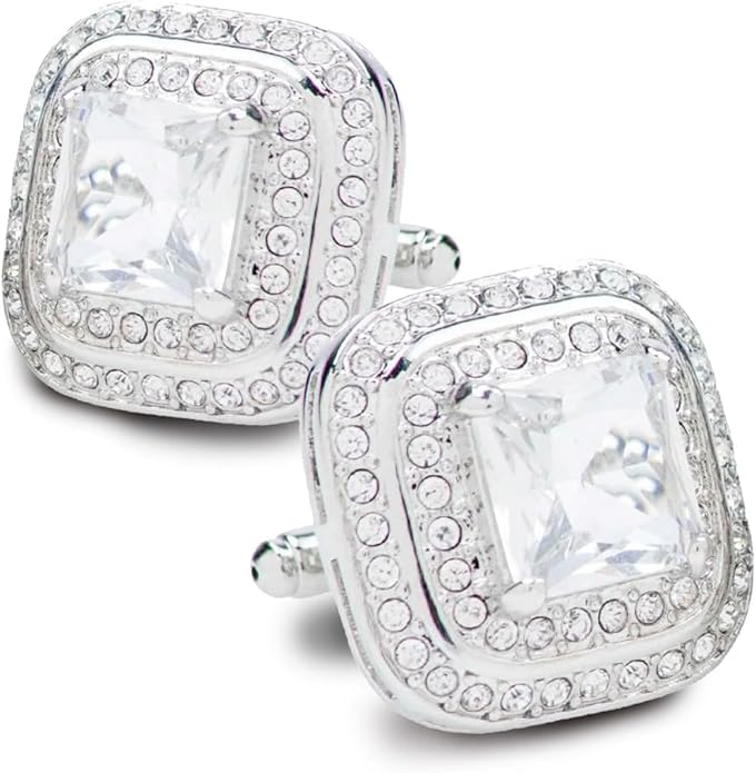 Vittorio Vico Square Colored Crystal Double Diamond Set Cufflinks