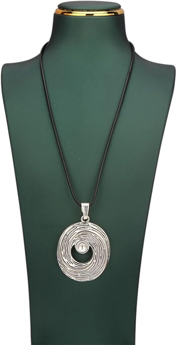 Long Boho Necklaces for Women Vintage Leather Wooden Pendant Y Choker Ethnic Style Gold Circle Hippie Sweater Necklace