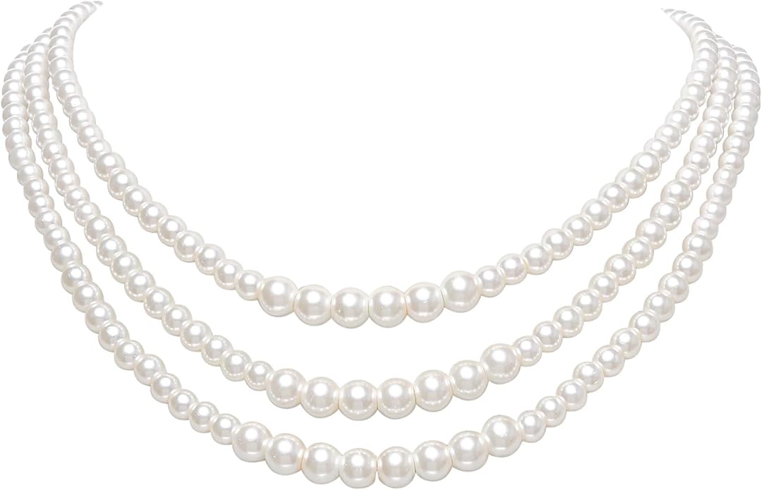 BABEYOND Round Imitation Pearl Necklace Vintage Multi Strands Necklace 20s Flapper Necklace for Party