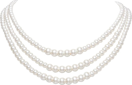 BABEYOND Round Imitation Pearl Necklace Vintage Multi Strands Necklace 20s Flapper Necklace for Party