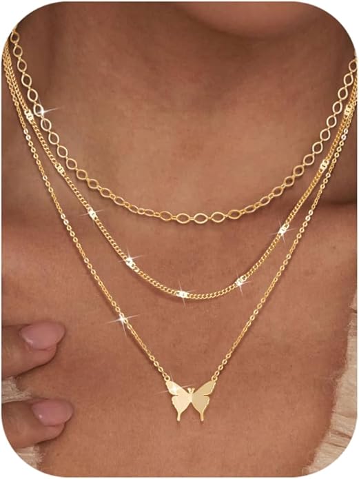 Besteel 3Pcs Dainty Layered Necklaces for Women - Paperclip Choker Necklace Stacks Set Trendy Simple Layering Chain Pendant Jewelry Non Tarnish Gifts