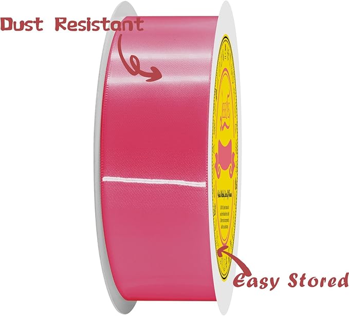LEEQE Hot Pink Satin Ribbon 1-1/2 inch X 50 Yards Polyester Ribbon for Gift Wrapping Very Suitable for Weddings Party Hair Bow Invitation Decorations and More