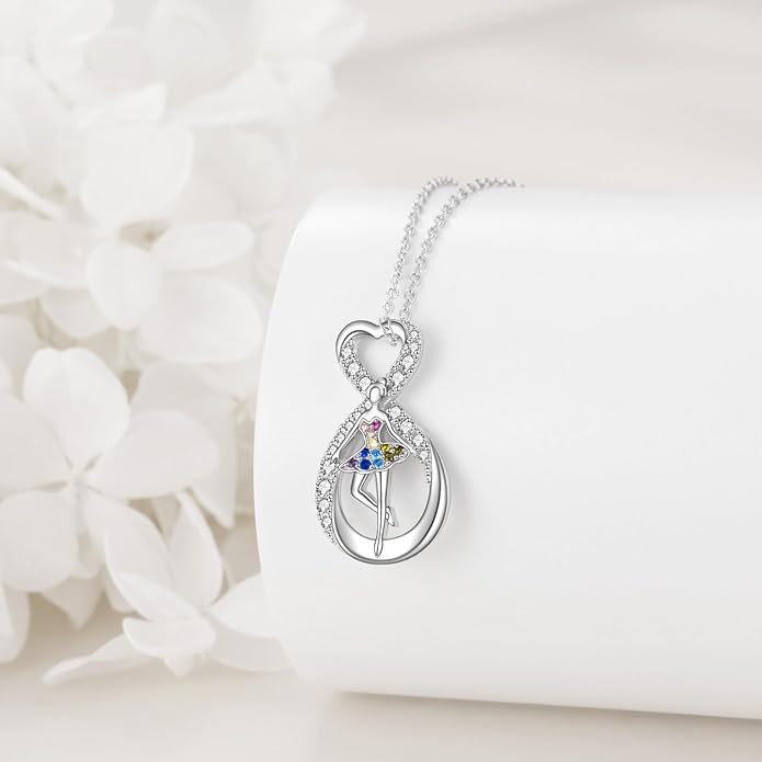 POPLYKE Sports Gifts for Girls Sterling Silver Gymnastics/Ballerina/Piano/Reading Heart-Shaped Pendant Necklace for Women