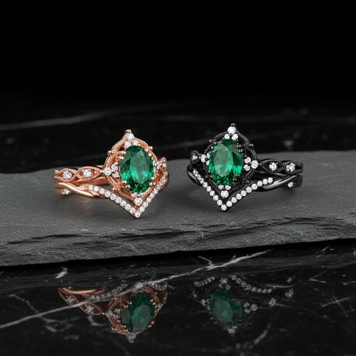Oval Cut Vintage Gemstone Engagement Rings set for Women S925 Sterling Silver/10K/14K/18K Gold Birthstone Promise Anniversary Bridal Set Ring for her