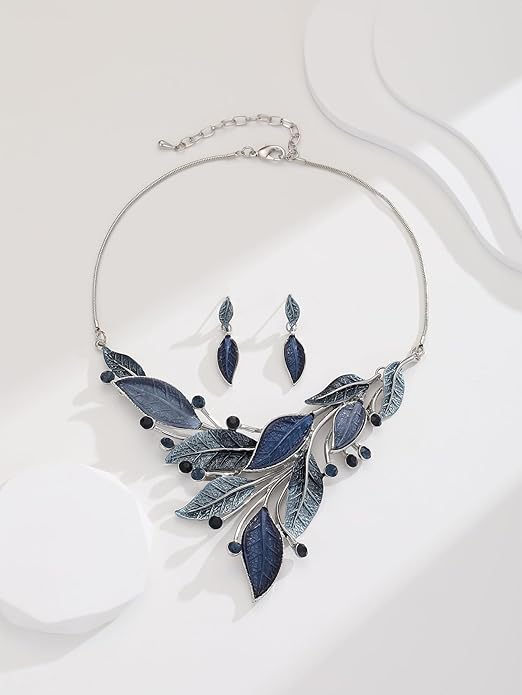 Vintage Chunky Statement Jewelry Set Retro Leaf Floral Geometric Bohemian Boho Bib Necklace Earring Set Fashion Costume Jewelry for Women Girls Wedding Party Prom Unique Gift