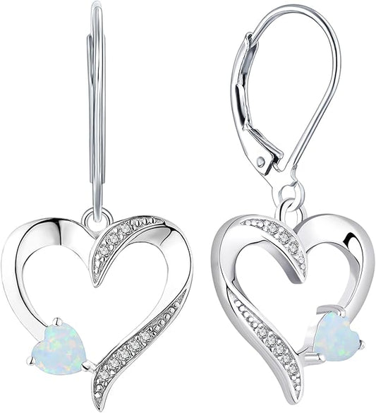 YL Heart Dangle Earrings 925 Sterling Silver Drop Earrings Birthstone Leverback Jewelry for Women