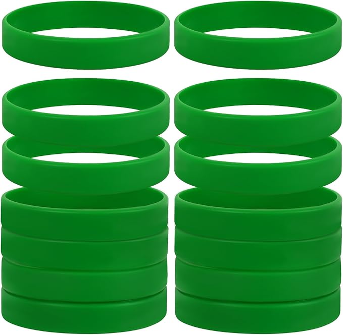 JUNEBRUSHS 24 Pcs Rubber Bracelets Assorted Green Silicone Wristbands for Women Men Teens Teacher Home Office Game Party Favor Gifts Supplies