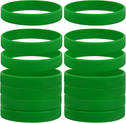 JUNEBRUSHS 24 Pcs Rubber Bracelets Assorted Green Silicone Wristbands for Women Men Teens Teacher Home Office Game Party Favor Gifts Supplies