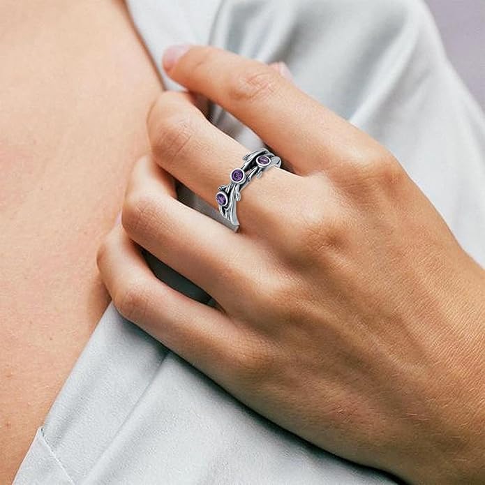 Amethyst Vine Wrap Ring Sterling Silver Vintage Three Purple Amethyst Statement Rings February Birthstone Gift for Her
