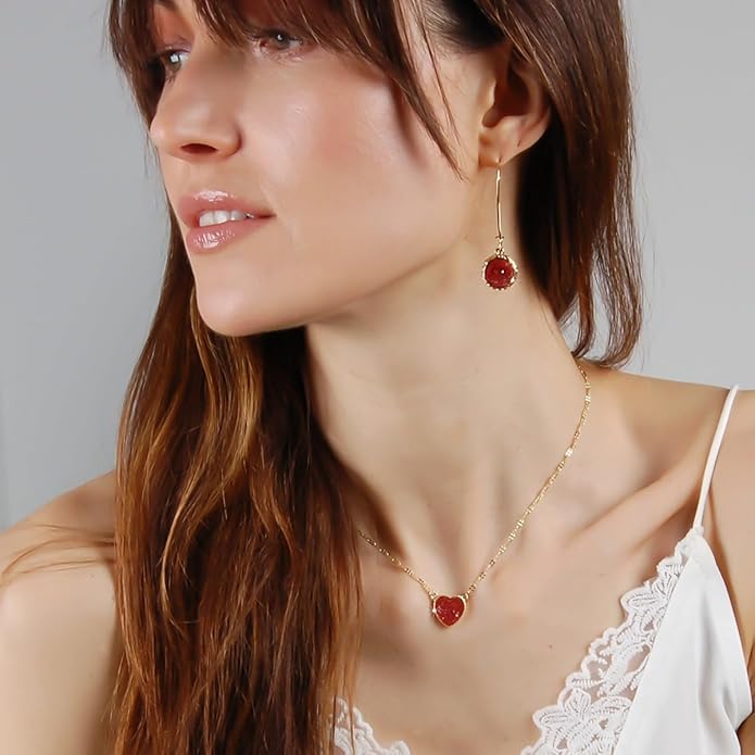 Simulated Druzy Threader Drop Earrings for Women - Gold, Silver, or Rose Gold Tone Trendy Boho Dangles with Sparkly Round Stone