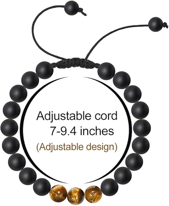 M MOOHAM Natural Stone Bracelets for Men - 8mm Tiger Eye, Matte Agate, Lava Rock - Teen Boys Gifts for Birthday, Anniversary, Christmas