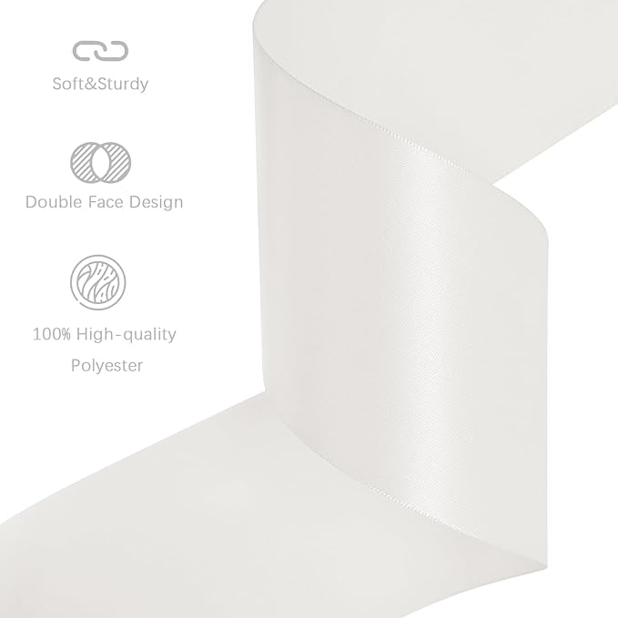 LEEQE Off White Satin Ribbon 3 inch X 15 Yards Polyester Ribbon for Gift Wrapping Very Suitable for Weddings Party Hair Bow Invitation Decorations and More