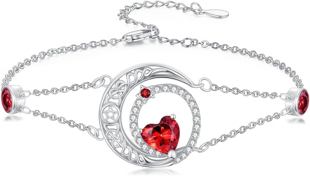 Dorunmo 925 Sterling Silver Moon Heart Birthstone Anklet Bracelets for Women Best Mother's Day Birthday Jewelry for Wife Girlfriend Mom Her