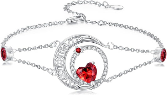 Dorunmo 925 Sterling Silver Moon Heart Birthstone Anklet Bracelets for Women Best Mother's Day Birthday Jewelry for Wife Girlfriend Mom Her