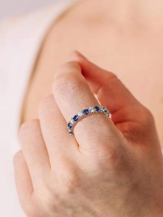 D Color VVS1 Clarity Moissanite and Sapphire/Ruby/Emerald Rings for Women, Solid 925 Sterling Silver, Anniversary Birthday Mothers Day Jewelry Gift, Stackable Wedding Ring, Size 4-11