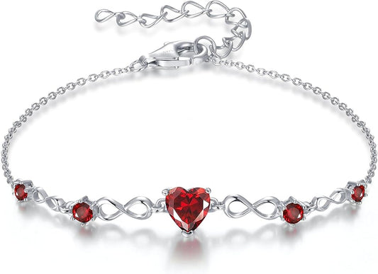 G&GEMSJEW Infinity Heart Birthstone Bracelets for Women, 925 Sterling Silver Women Charm Link Bracelet Adjustable, Birthday Anniversary Christmas Jewelry Gifts for Women Wife Mom Girlfriend Her